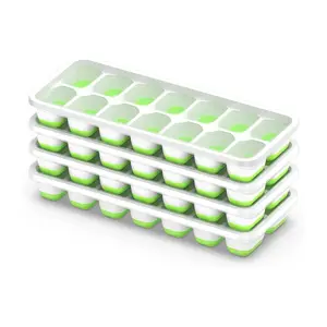 Ice Cube Tray with Lid, 4 Pack Durable Stackable Ice Cube Trays for Freezer with Removable Lids, Easy-Release Plastic & Silicone Ice Tray for Cocktail, Coffee