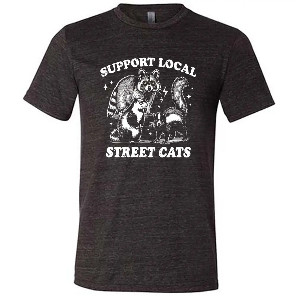 Graphic Tee with "Support Local Street Cats" Print - Unisex Short Sleeve Relaxed Fit Top | Sporty Chic, Affordable Fashion for Fitness, Tshirt, Graphic T Shirts, Muscle Tank, Loose Fit