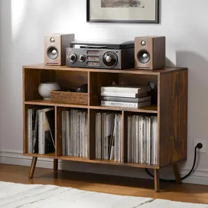 Record Player Stand with Vinyl Storage Cabinet, Wood Turntable Table Open Shelf Holder Up to 350 Albums Cube Storage Organizer for Living Room, Office tiktokshopspringglowup