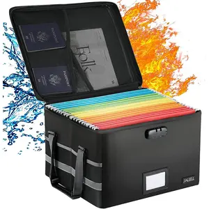 File Box with Lock, Fireproof Document File Organizer Box with Zipper & Adjustable Handle, Collapsible File Storage Box Home Office Safe Filing Cabinet for Hanging Letter/Legal Folder