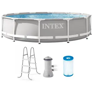 Intex 12 Foot Prism Frame Above Ground Swimming Pool with Pump & Pool Ladder