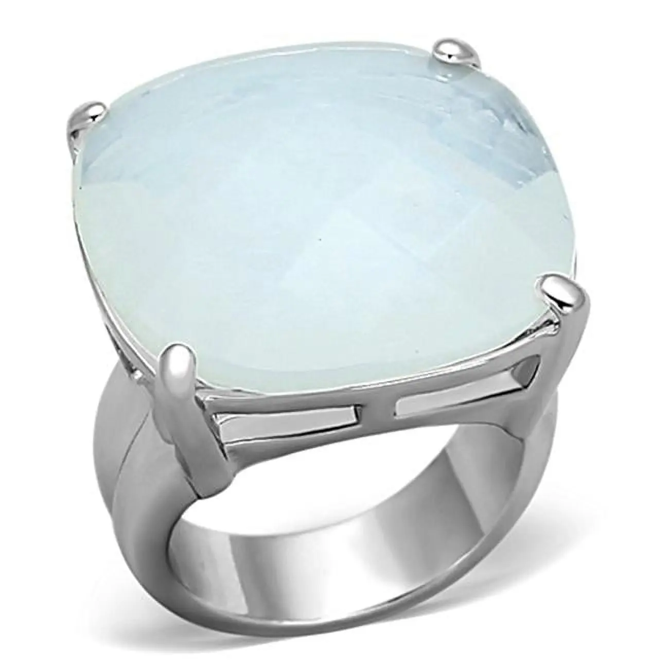 Alamode LOA910-8 Women Rhodium Brass Ring with Synthetic in Aurora Borealis Rainbow Effect - Size 8