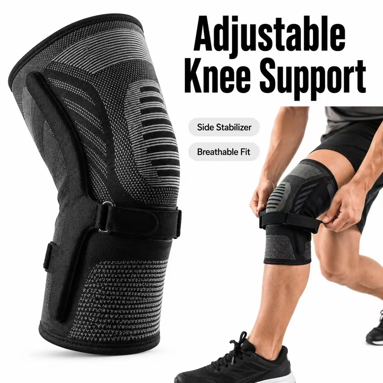 Adjustable Knee Brace for Men and Women, Compression Knee Support Sleeve with Side Stabilizers & Non-Slip Straps for Running, Gym, Hiking, Walking, Sports & Daily Support basketball gear
