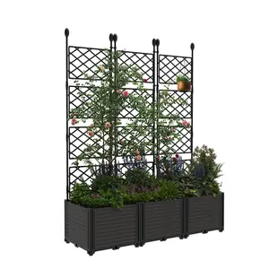 Garvee Plastic Plant Box with Metal Trellis, Elevated Garden Bed with Trellis for Climbing Plants Outdoors, Privacy Box for Patio, Balcony, Planter Box