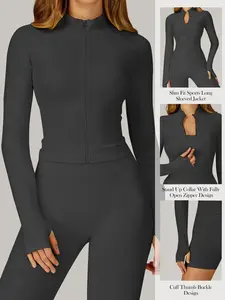 Women's sports jacket with full zip and thumbholes, the perfect choice for running and yoga. Stylish activewear, yoga top for workouts, running and cycling. Lightweight, long-sleeved cardigan-style fitted fitness wear, Gym Jacket