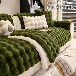 Thick Plush Couch Cover, Non-Slip Sofa Cover, Pet-Friendly Machine Washable Couch Protector, Sofa Protector, Couch Slipcover, Anti-Scratch, Fits 1/2/3-Seater & L-Shape Sectional, Easy Install, Decorative Sofa Protector, Living Room Decor
