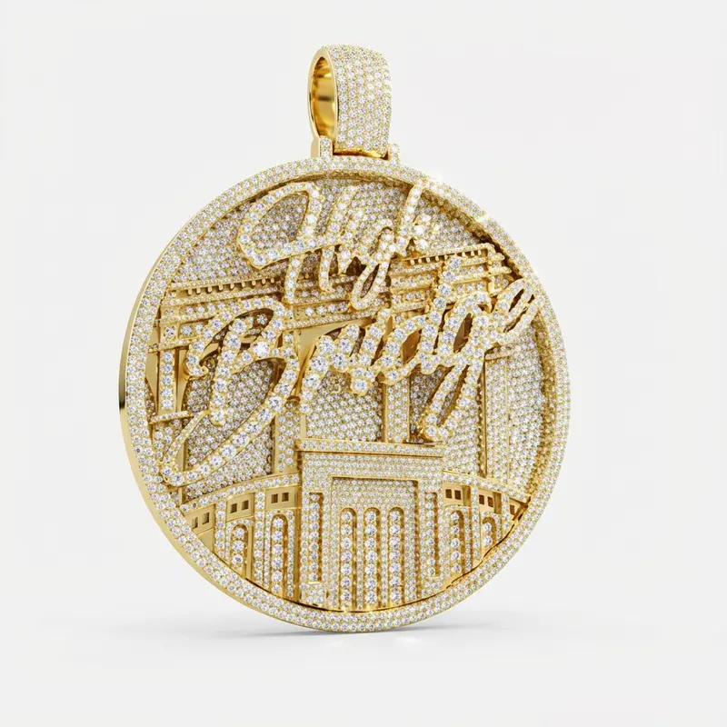 High Bridge Cityscape Large Pendant Necklace | 14K Rose Gold