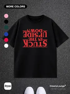 Stranger Things Group Photo Cycling Inverted Silhouette Element, Graphic Loose Short Sleeve Streetwear, Casual Breathable, Home Wear, Daily Wear, Pajamas
