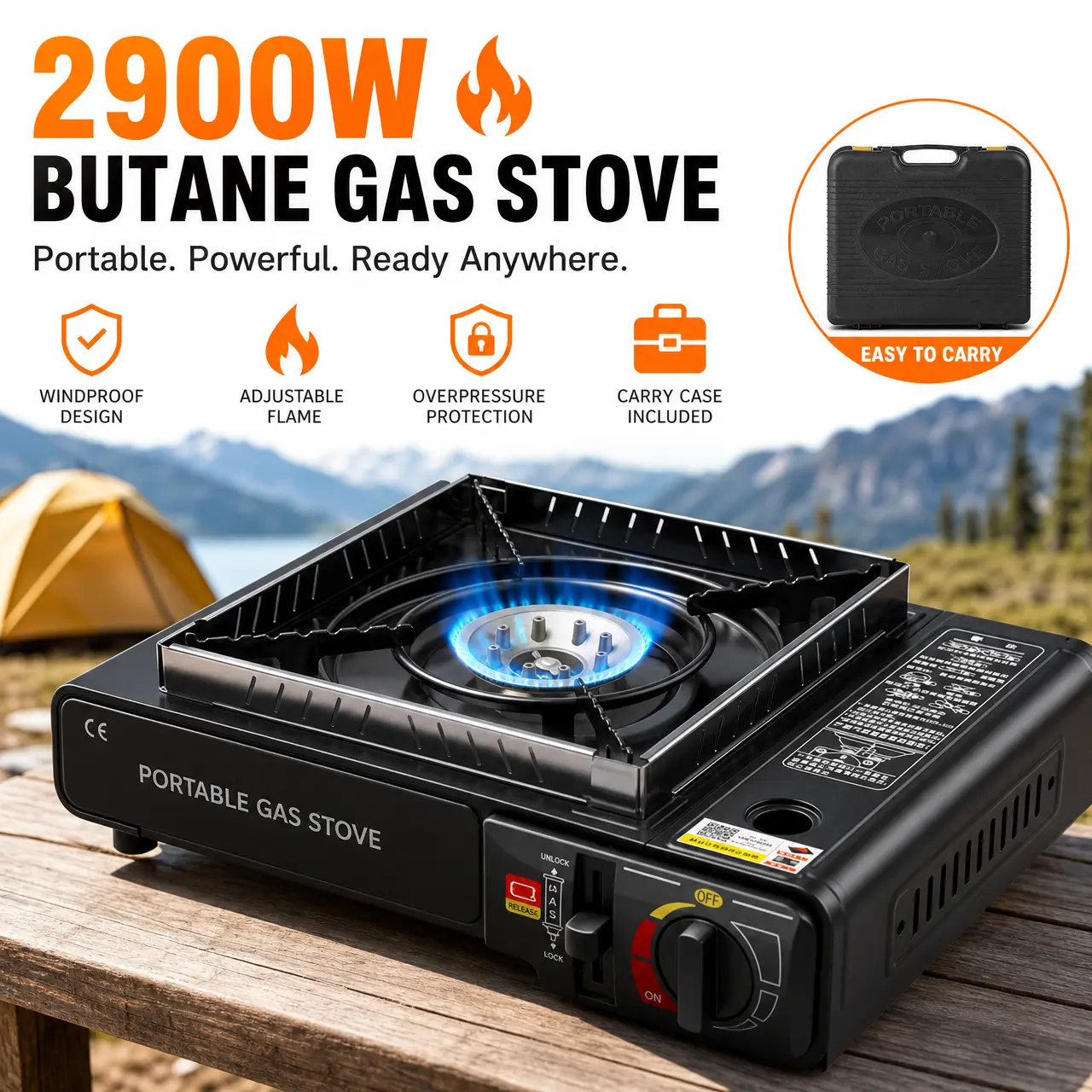 Multifunctional Butane Gas Cooker with Carry Case & Windproof Shield - Adjustable Flame Alloy Burner, Compact Design for Indoor/Outdoor Cooking (Tools & Hardware)