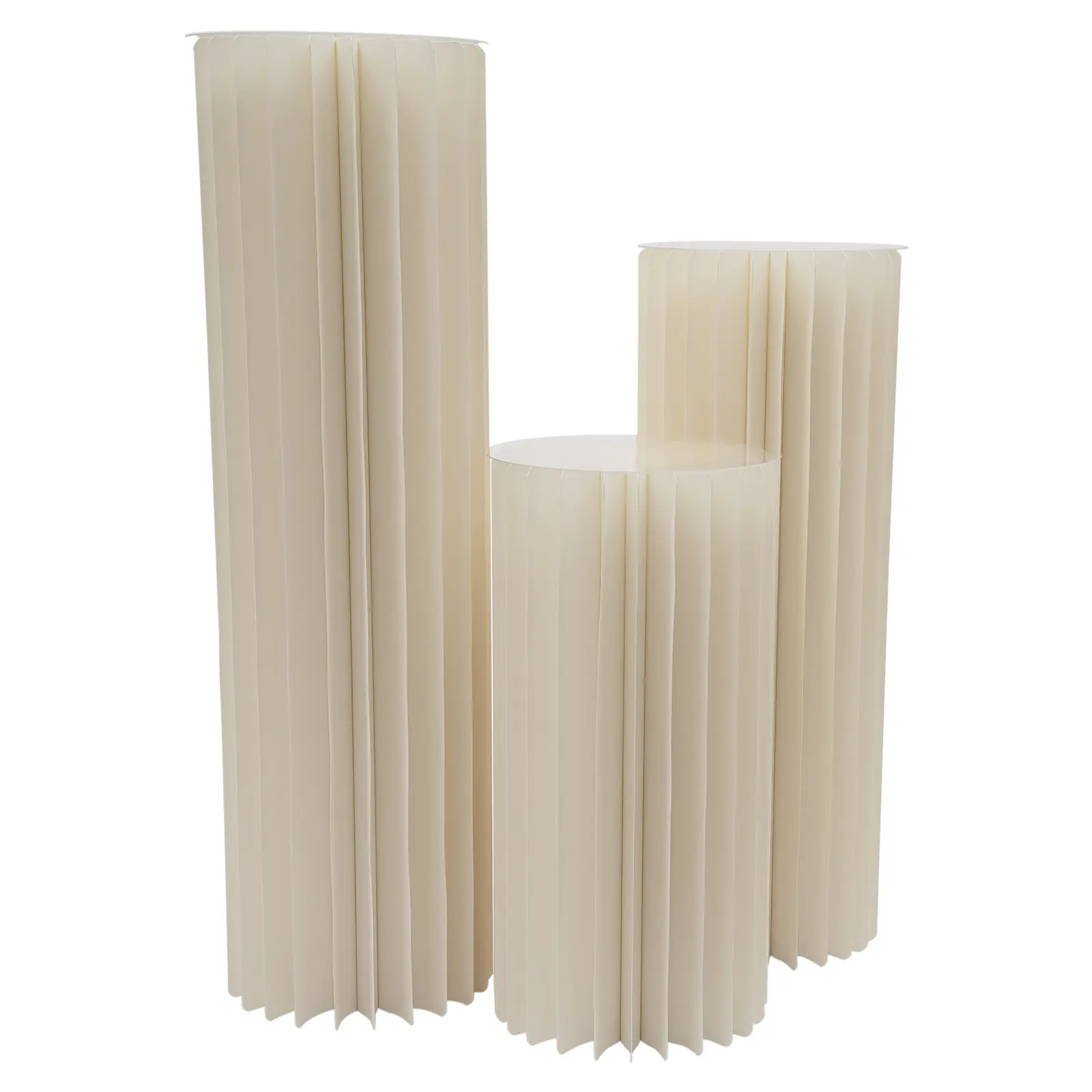 3-Tier Round Paper Flower Stand Organiser Racks - 60cm/80cm/100cm Tall, 30cm Diameter, 25-30kg Load Capacity, Paper+PVC Material with PVC Base, Round Pillars, Easy Assemble for Wedding Buffet Shows, Photo Booths