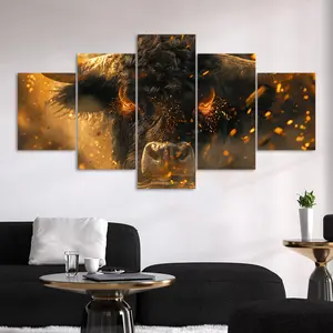5 Counts Unframed Canvas Poster, Fiery Bull Poster, Exquisite Poster, Perfect Living Room Decoration, Modern Art, Fashion Family Poster, Wall Art Decoration, Odorless, Waterproof, Artwork