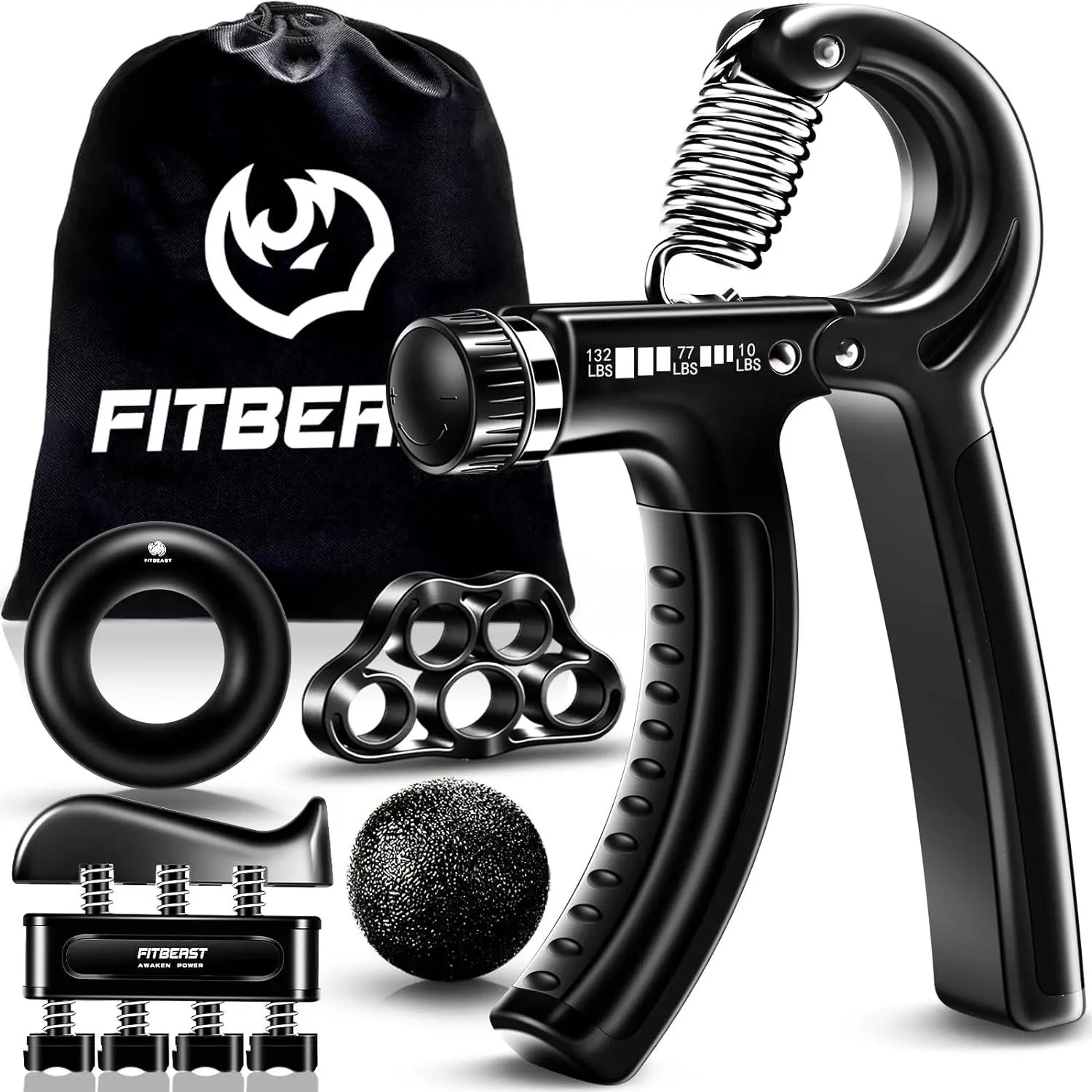 Fitbeast Adjustable Grip Strengthener Kit - 5 Pack Forearm and Hand Strengthening Tools with Variable Resistance FitBeast