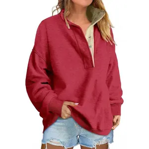 Women’s 2025 Autumn/Winter Solid Color Casual Loose Buttoned Sweatshirt