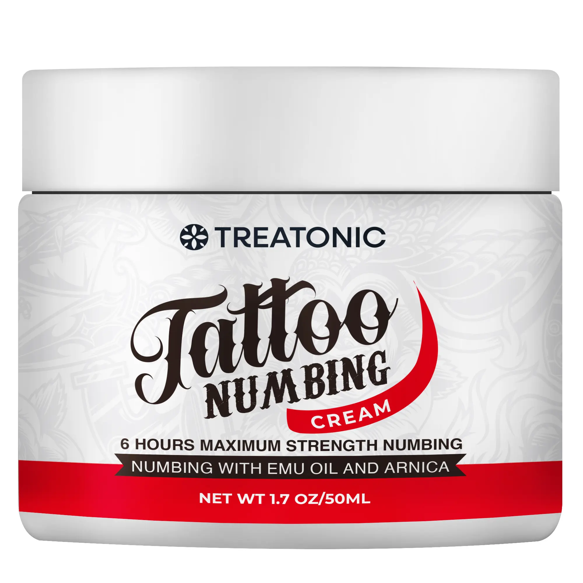 Treatonic Tattoo Numbing Cream for Piercing, Injections & Waxing, Painless Numbing Cream for Injections, with Emu Oil and Arnica, 50g/1.7floz