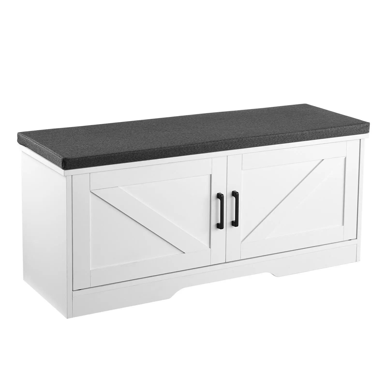 【SummerFinds】VEVOR Multifunctional Shoe Storage Bench - 39.4x14.0x18.1in Home Supplies Organizer with Padded Cushion for Comfortable Seating, 2 Barn Doors, Durable Height-Adjustable Shelf, White+Black, for Entryway, Hallway