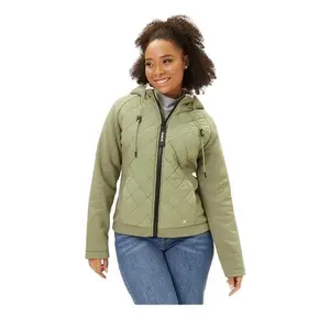 Hurley Olive Quilted Fleece Hooded Jacket Size XL Comfort Cotton Outerwear Womenswear