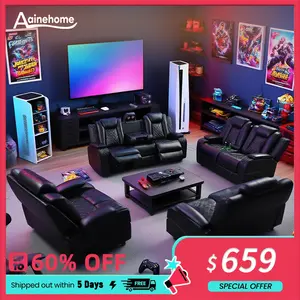 Ainehome Electric Recliner Sofa for Living Room Home Office & Home Theater with Electric Headrest Hidden Storage Wireless Charging Adjustable Zero Gravity Black Leather Adult Sofa