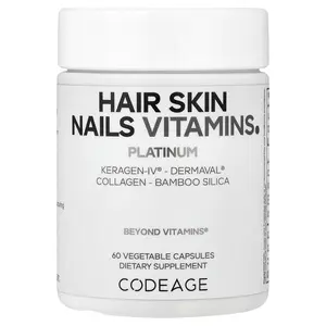 Codeage Hair Skin Nails Vitamins, Platinum, 60 Vegetable Capsules