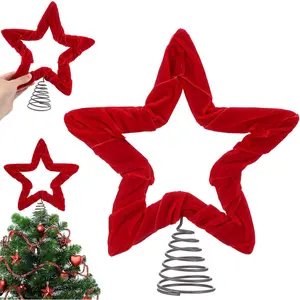 9.8 Inch Burgundy Velvet Red Star Tree Topper Christmas Large Velvet Red Star Tree Topper Large Burgundy Christmas Rustic Treetop Xmas Decorations for Home Ornament Winter Party Decor