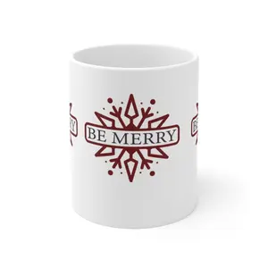 Be Merry Ceramic Mug 11oz Green Background