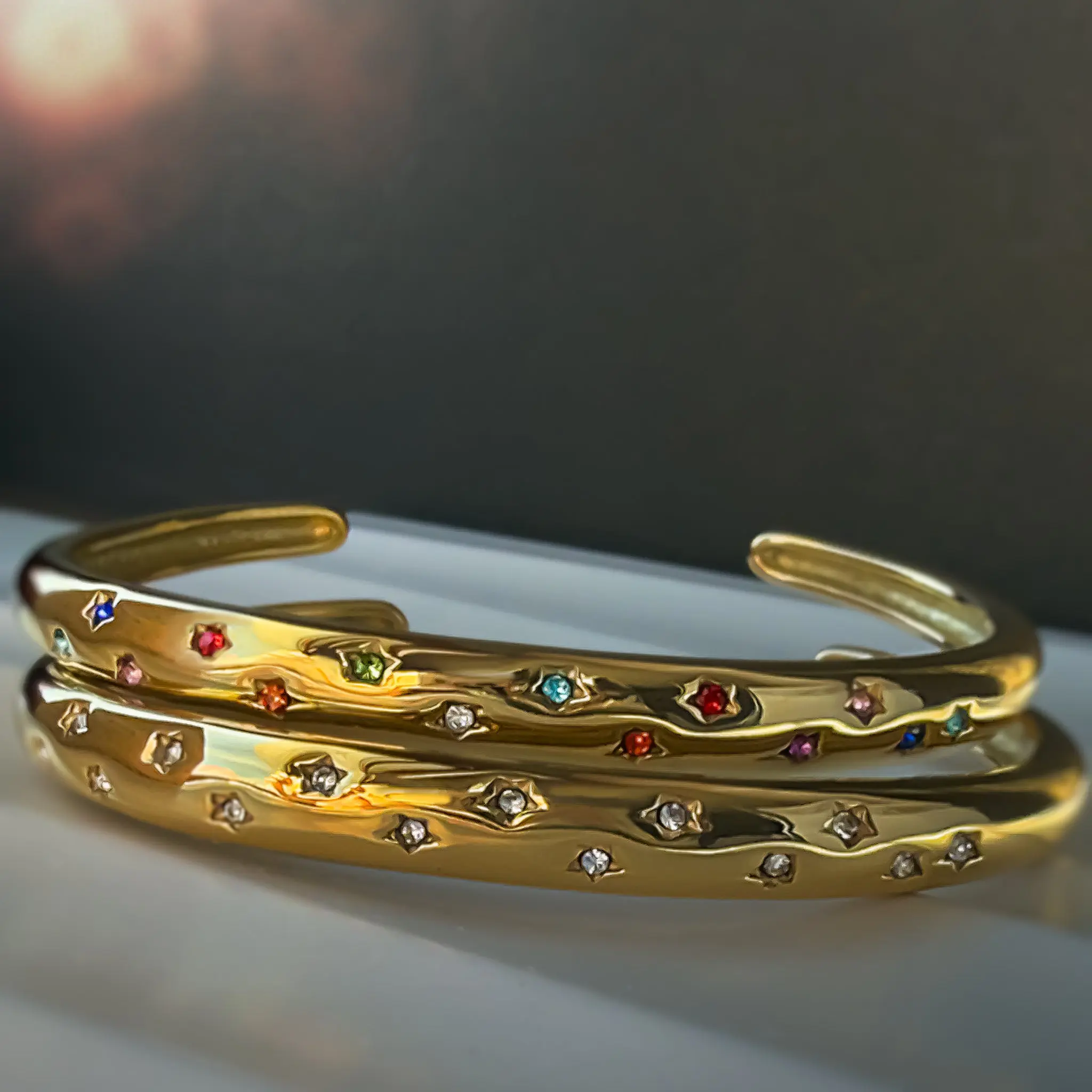 Aerina – Celestial Star Cuff Bracelet (Clear or Rainbow)