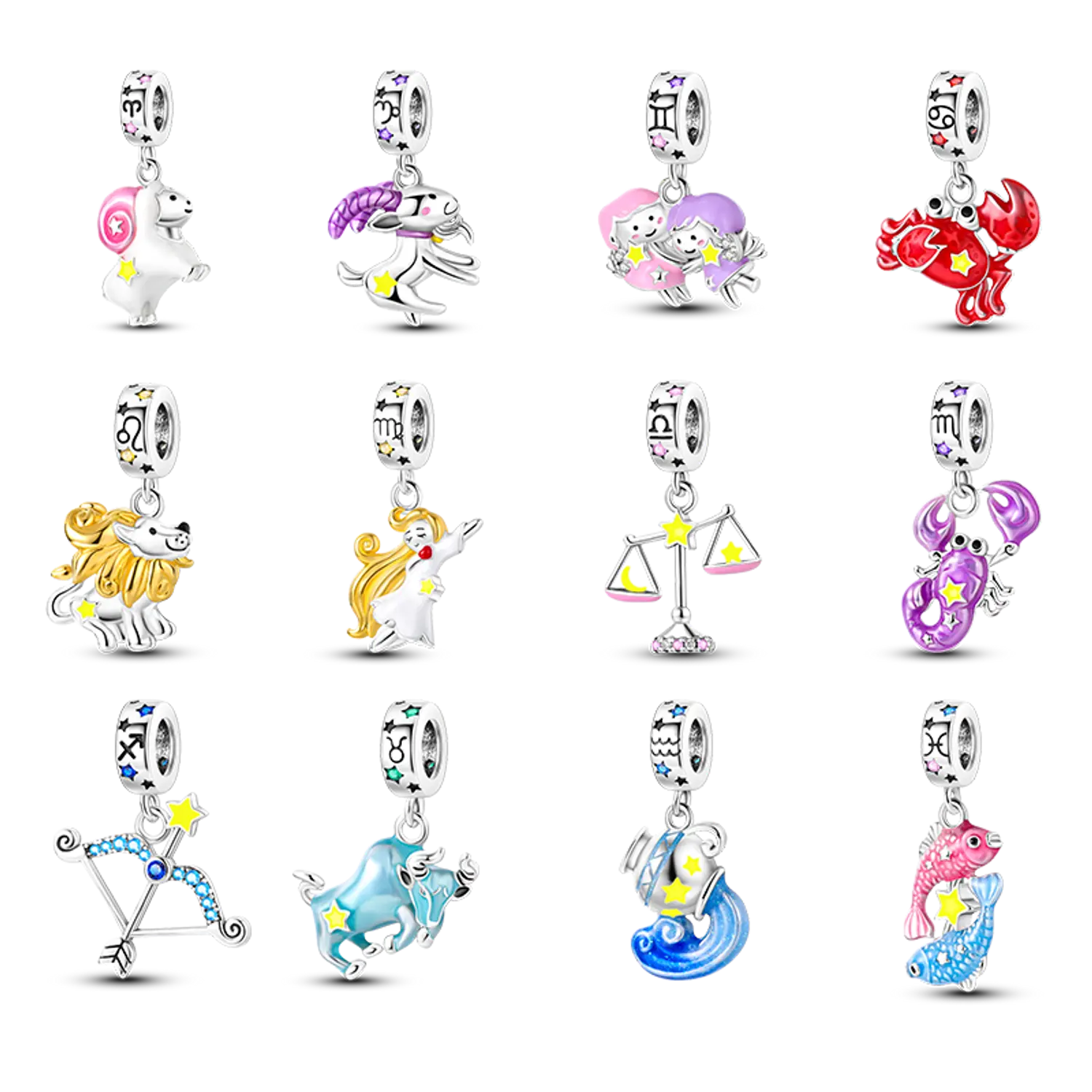 MULA Women's Silver-Plated Zodiac Charms with Enamel and Zirconia, Astrology Themed Collectibles Gift for Bracelets & Necklaces, Aries, Cancer