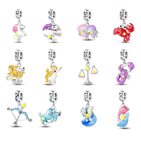 MULA Women's Silver-Plated Zodiac Charms with Enamel and Zirconia, Astrology Themed Collectibles Gift for Bracelets & Necklaces, Aries, Cancer, Virgo