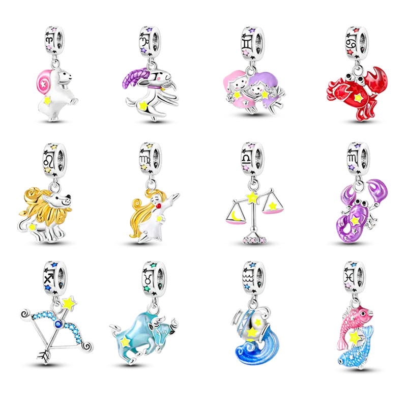 MULA Women's Silver-Plated Zodiac Charms with Enamel and Zirconia, Astrology Themed Collectibles Gift for Bracelets & Necklaces, Aries, Cancer, Virgo