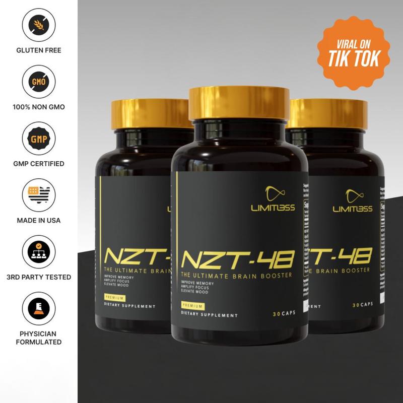 3 Bottles of NZT-48 Ultimate Brain Booster by Limitless - Organic Extract for Cognitive Function & Immune Support