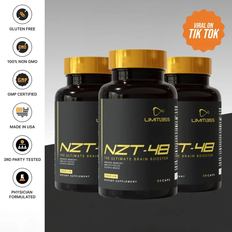 3 Bottles of NZT-48 Ultimate Brain Booster by Limitless - Organic Extract for Cognitive Function & Immune Support