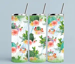 Cactus + greenery | 20oz Skinny sublimation tumbler transfer print out (TRANSFER ONLY, NOT A FINISHED TUMBLER) Drinkware