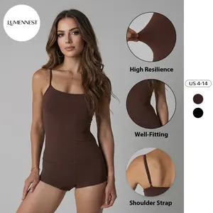 LUMENNEST Women's Minimalist Solid Color Thin Strap Seamless Stretch Camisole & Shorts Co-ord, Breathable Two Piece Outfits, Comfortable Womenswear