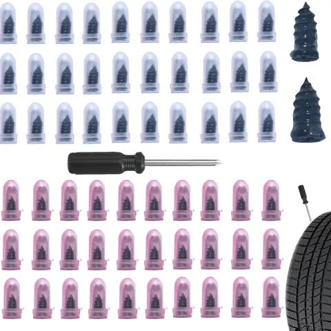 61PCS Tire Repair Rubber Nails Kit - 2 Sizes Grip-Thread Hold Heat-Resist Nails, 1 Screwdriver, Easy-to-Use Self-Service Puncture Fix Tool for Everyday Drivers, Cars/Trucks Vacuum Tire Repair