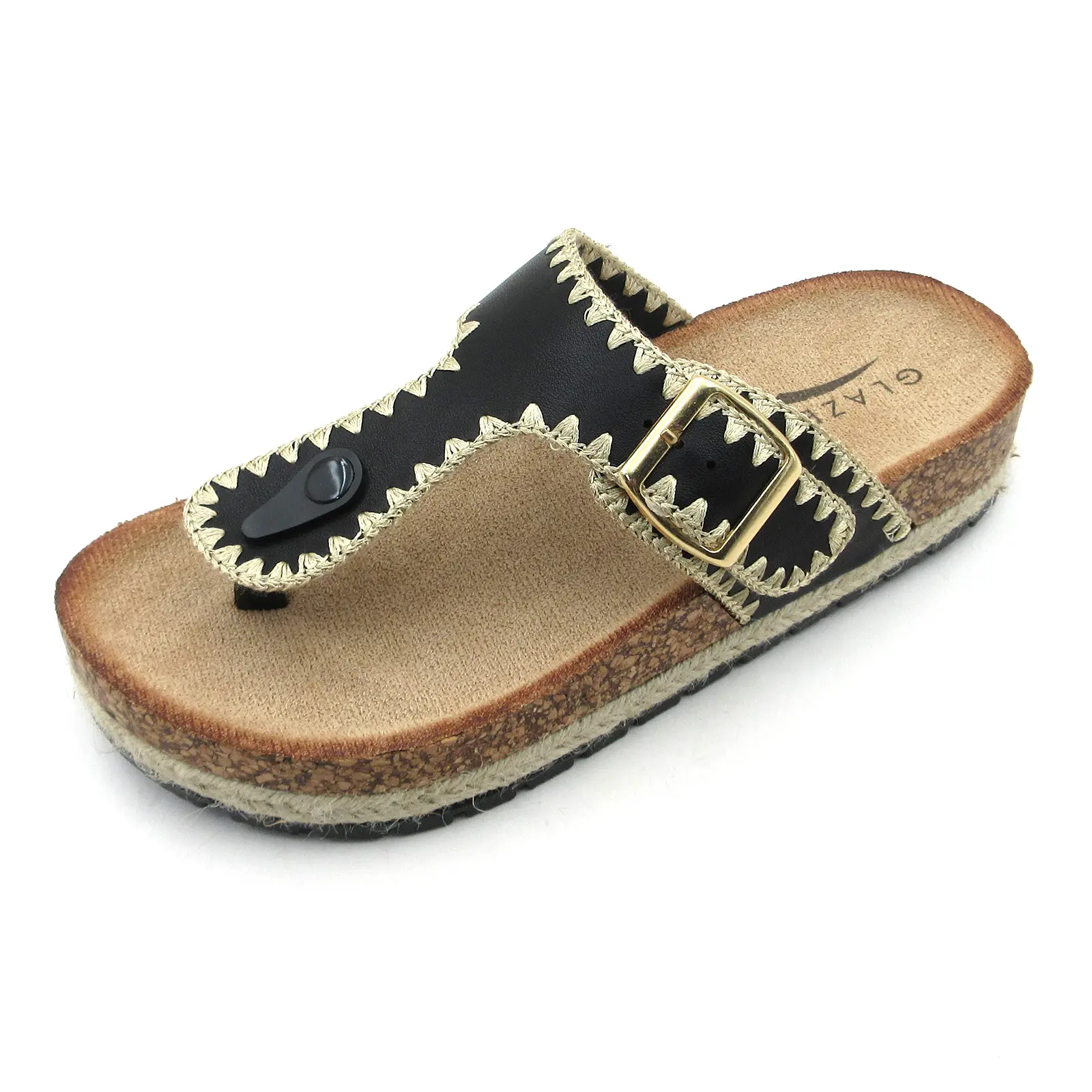 Women's Wedge Sandals - Platform Sole, Toe Ring, Clip-Toe Feature, Stitched Details Casual Summer Beach Footwear, Wedges