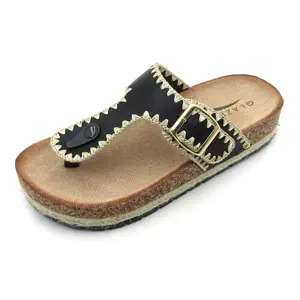 Women's Wedge Sandals with Platform Sole and Toe Ring, Casual Footwear with Stitched Details for Summer Beach Days