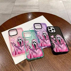 Soft Case for iPhone 17 16 Pro Max 15 Plus 14 13 12 11  Air  Halloween Cute Pink Horror Ghost Love Anti-Yellowing Shockproof ultra-thin Silicone Crystal Cover