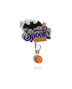 Spooky Season Badge Reel, Retractable Swivel Alligator Clip, 2”, Halloween
