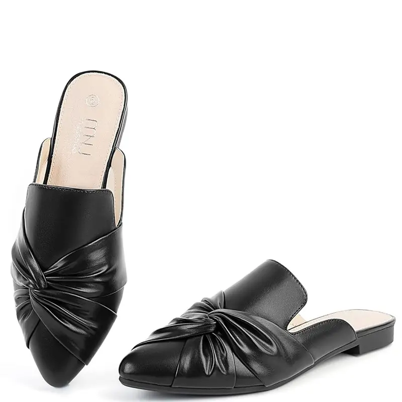 Women's Elegant Knot Design Mules, Slip On Mules, Closed Toe Shoes, Trendy Soft Comfortable Mule Flats with Knot Design, Fashionable Shoes for Daily Wear, Low Chic Mules