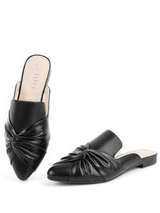 women's elegant knot design mules, suede clog, trendy soft comfortable mule flats with knot design, casual shoes, fashionable slip on mules for daily wear, footwear