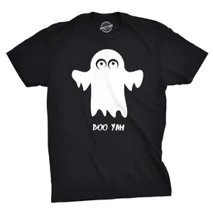 Mens Boo Yah Funny Spooky Cute Halloween October Fall Ghost T shirt Mens Funny T Shirts Cool Vintage Fashion T-Shirt Gift Classic Menswear Halloween Apparel for Men Novelty Tees for Guys Black