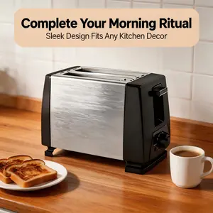 2 Slice Stainless Steel Toaster with adjustable browning control, compact design fits any kitchen countertop, delivers quick and even toasting, features easy clean with removable crumb tray, finished in classic black & silver for a modern look.