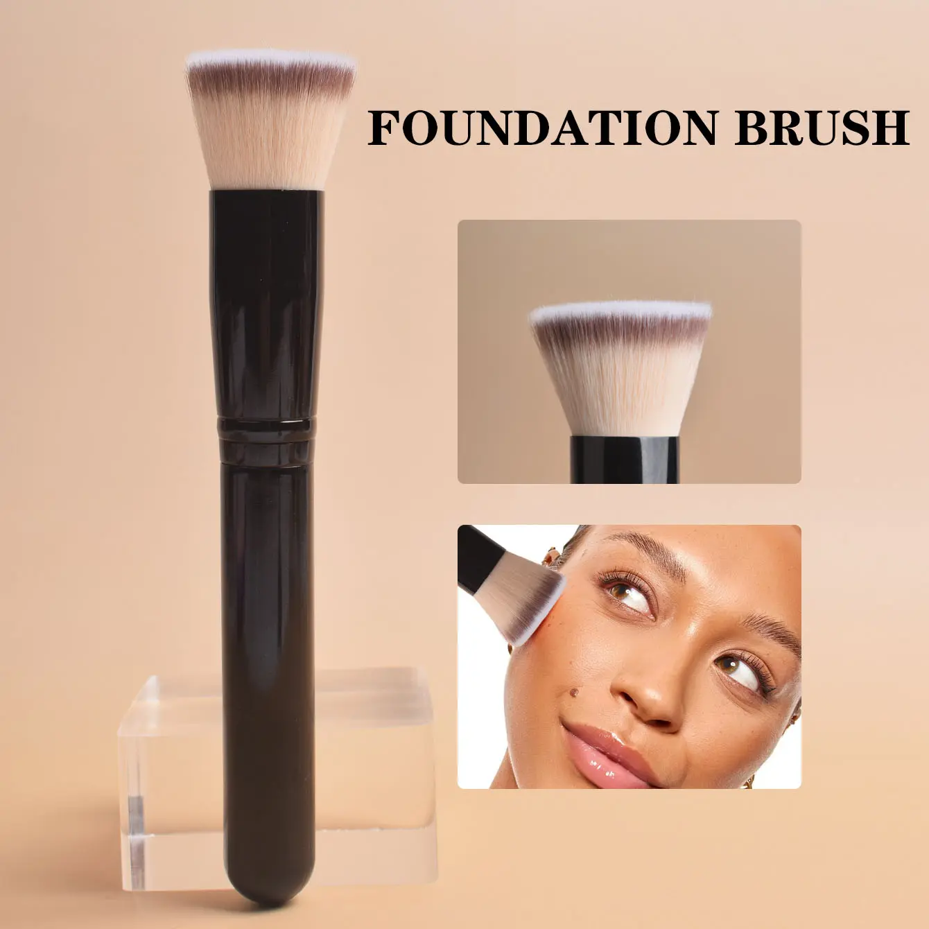 1 Large Flat-Top Kabuki Foundation Brush - Premium Makeup Brush for Liquids, Creams, and Powders - Buffing, Blending, and Face, Black