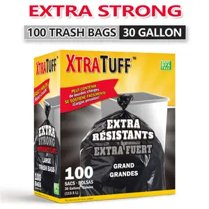 Xtratuff 30-Gal Black Drawstring Trash Bags (100 Count) - BPA-Free, Extra Thick, Tear-Proof, Heavy-Duty, Eco-Friendly Home Supplies for Home Use