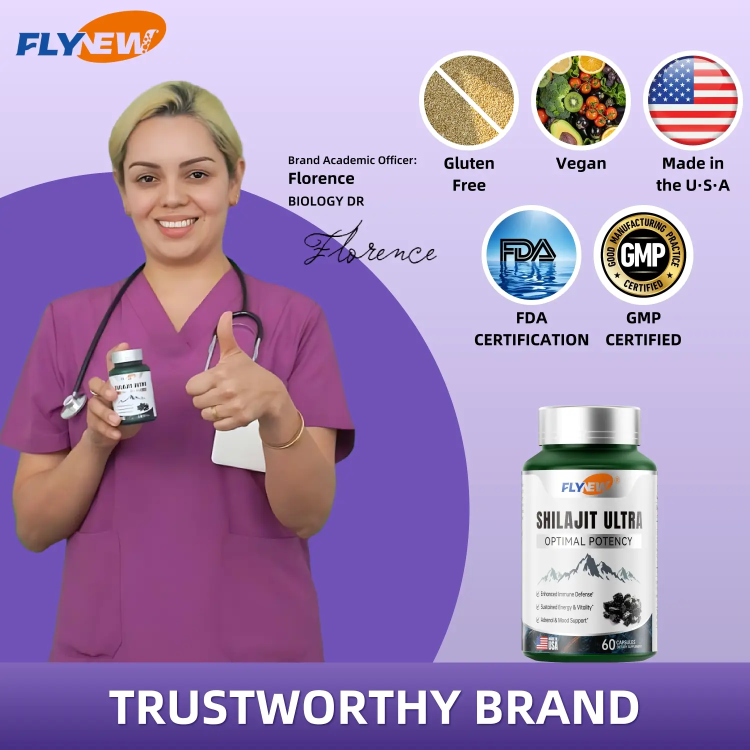 FlyNew Optimal Shilaj*t Ultra 60 Capsules - Made in USA with Essential Minerals for Healthy Aging & Immune System Support - Fulgent Life - Fitness, Ed