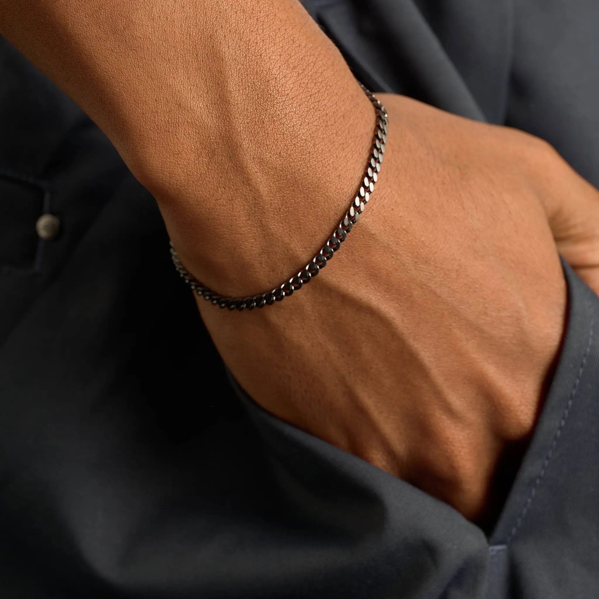 GLD Micro Cuban Chain Bracelet in Black - 3mm - Perfect Gift