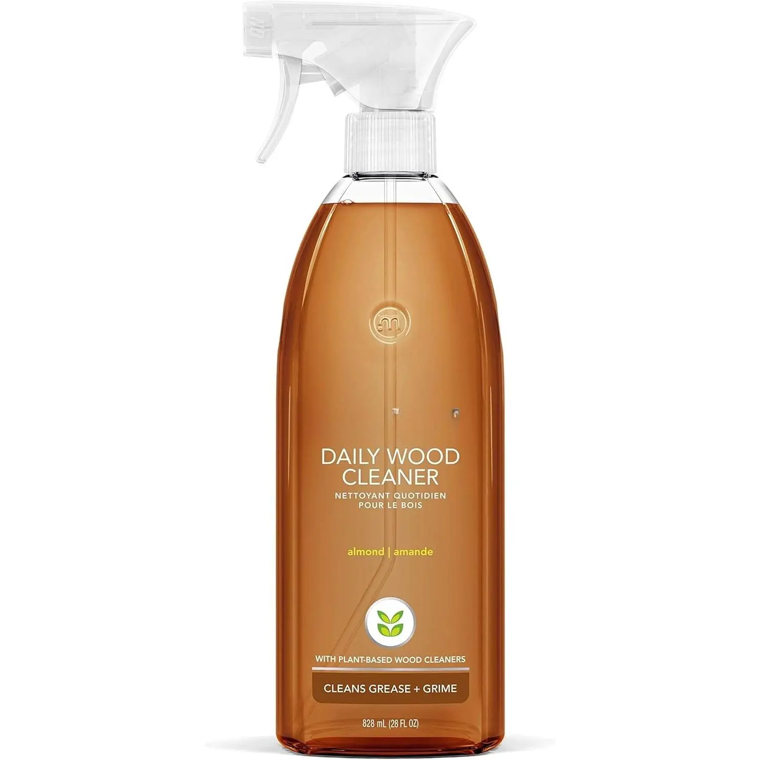 Plant-Based Almond-Scented Daily Wood Cleaner Spray Bottle, 28 fl oz (Pack of 1) - Dust Removal for Shelf/Table, Grime Removal from Wooden Surfaces