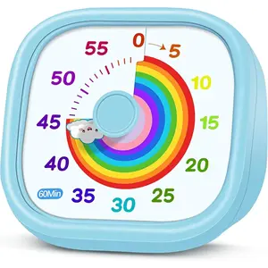 Visual Timer for Kids - 60 Minute Pomodoro Timers for Classroom Kitchen Office, Countdown Kids Timer Clock with Rainbow Disk, Desk Time Management Tool for Toddler with Silent Operation, Blue
