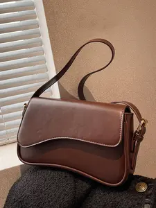 Women's Solid Color Flap Shoulder Bag, Fashionable Pu Leather Shoulder Bag for Daily Used, Casual Trendy Versatile High-quality Daily Commuting Bag