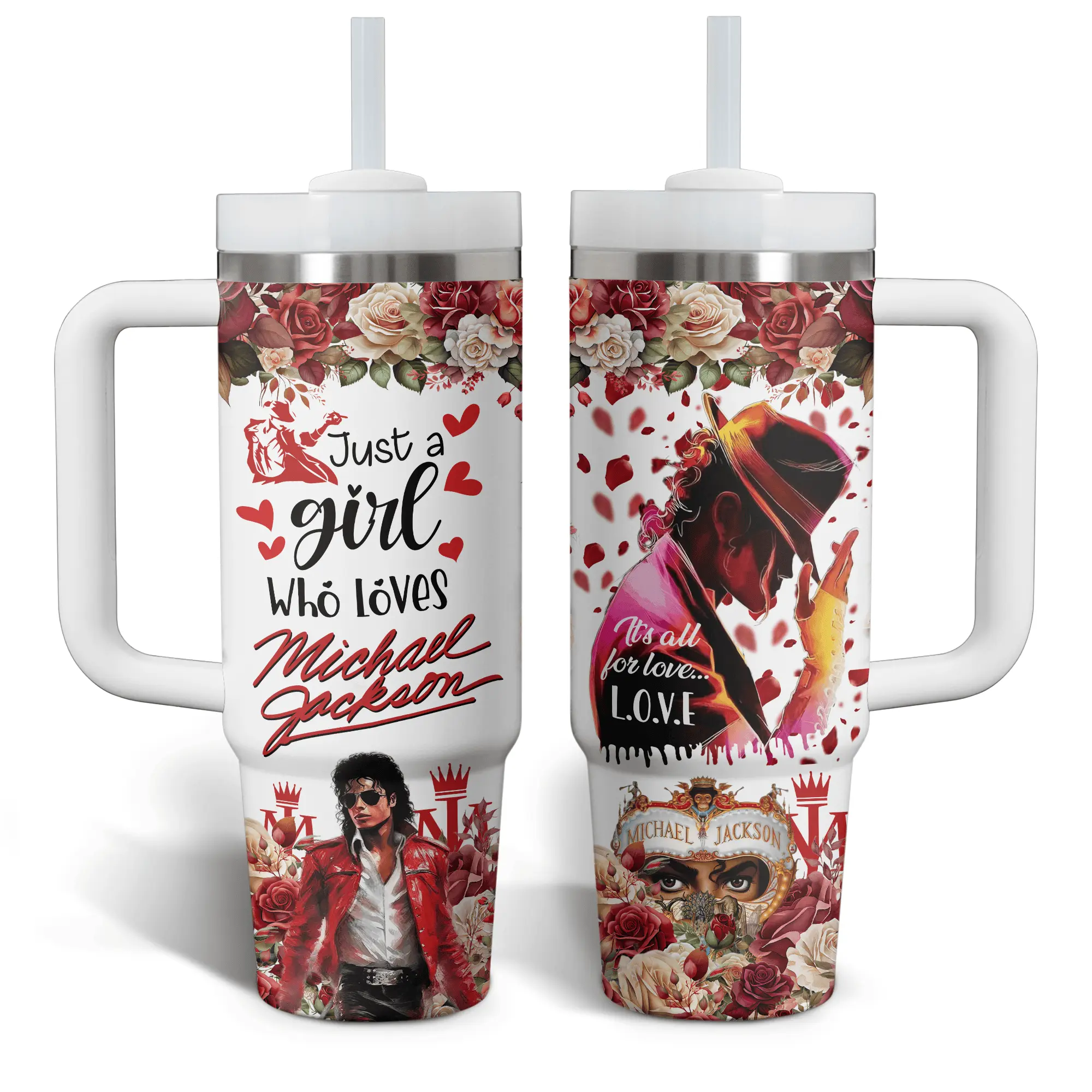 40oz Sturdy Portable Insulated Coffee Flask - Michael Jackson King of Pop MJ Fan Tumbler, Rose-Themed Gift for Friends, Flasks
