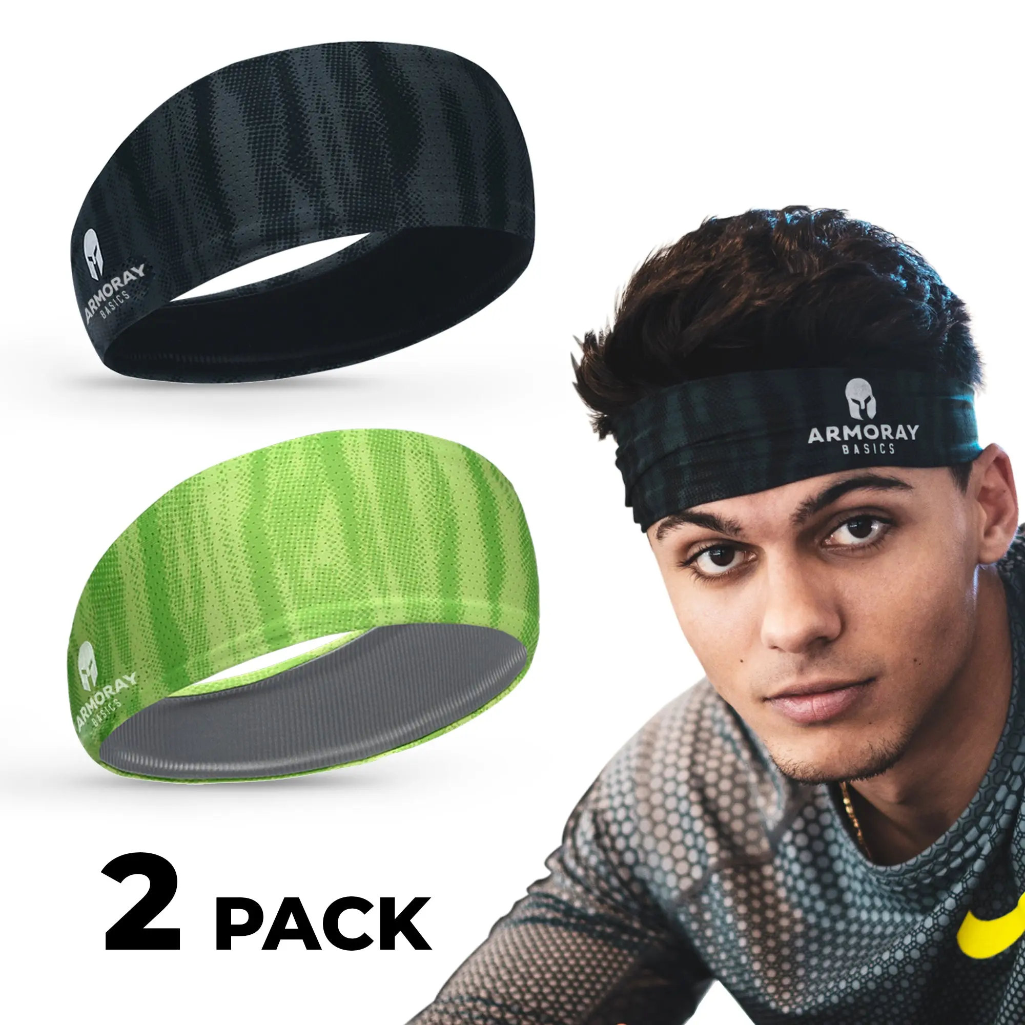 ARMORAY Headbands for Men & Women, Wide Polyester Fitness Sweat Band in Assorted Patterns, Non-Slip & Sweat-Wicking for Gym Workouts
